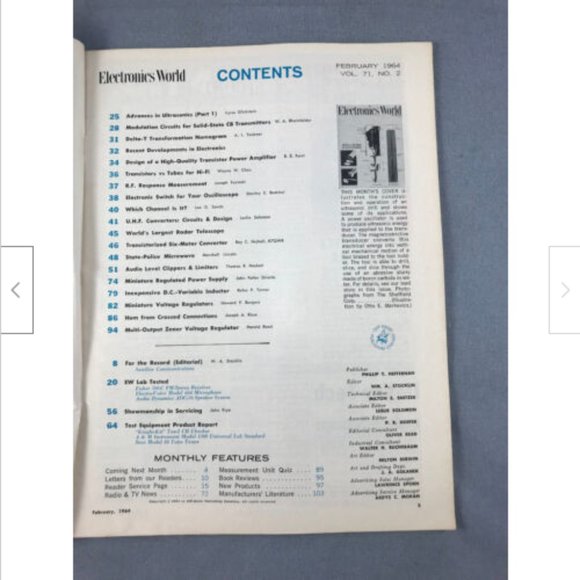 Electronics World Magazine Feb 1964 Ultrasonic Drilling Machining* UHF Converter - Picture 5 of 5